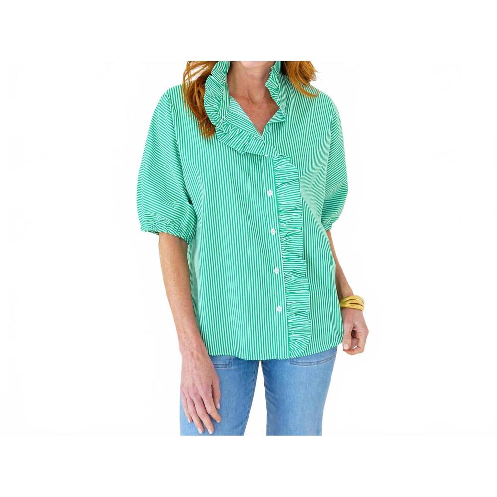 NEW CARYN LAWN sissy stripe top in green